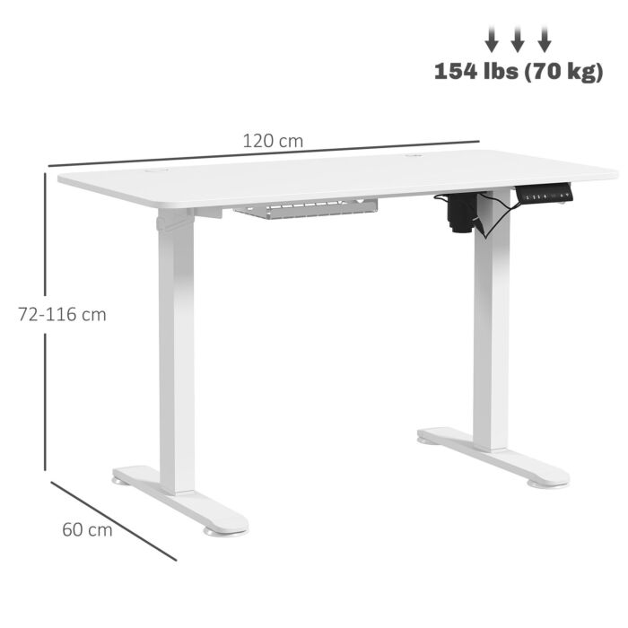Vinsetto Electric Desk, Height Adjustable Standing Desk With 3 Memory Settings, Collision Avoidance And Overheat Protection