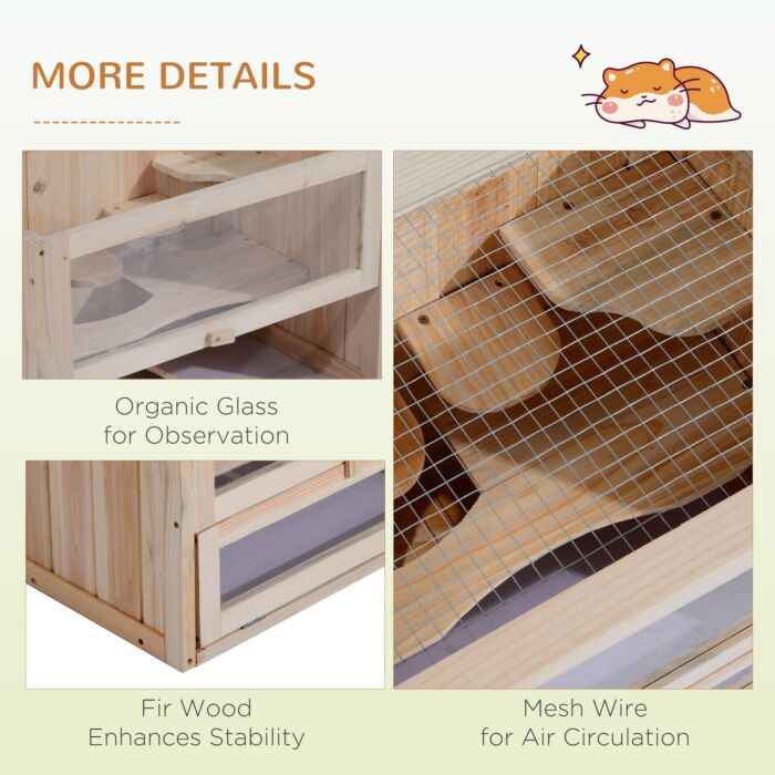 Pawhut Wooden Hamster Cage Small Animal House Pets At Home, 60 X 35 X 42 Cm