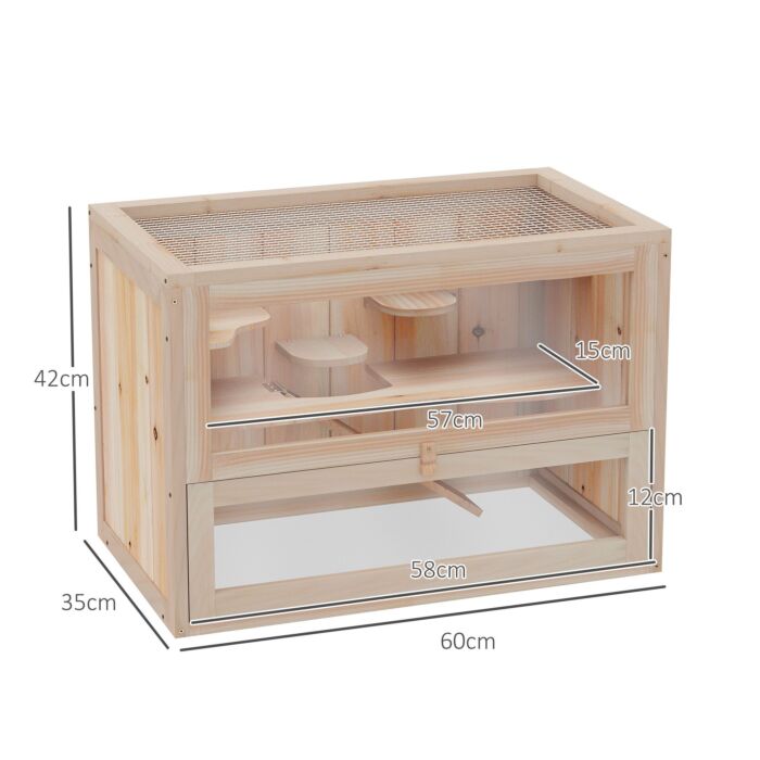Pawhut Wooden Hamster Cage Small Animal House Pets At Home, 60 X 35 X 42 Cm