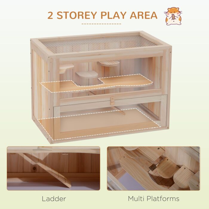 Pawhut Wooden Hamster Cage Small Animal House Pets At Home, 60 X 35 X 42 Cm