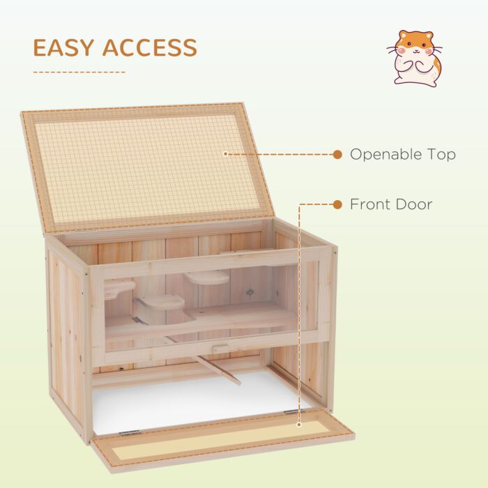 Pawhut Wooden Hamster Cage Small Animal House Pets At Home, 60 X 35 X 42 Cm