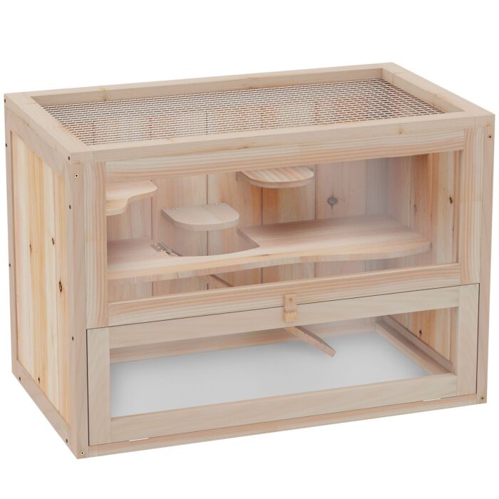Pawhut Wooden Hamster Cage Small Animal House Pets At Home, 60 X 35 X 42 Cm