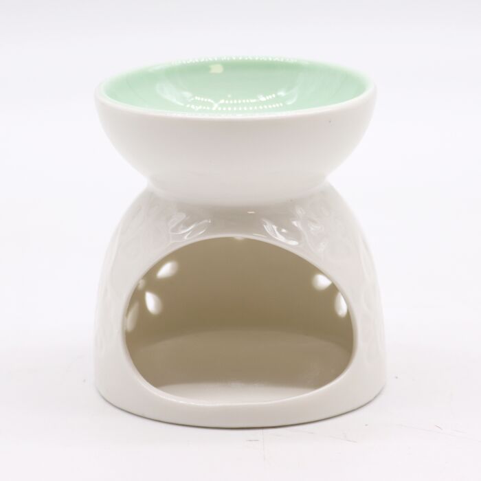Classic White Oil Burner - Floral With Teal Well