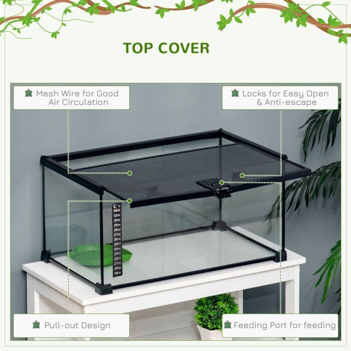 Pawhut 50 X 30 X 25 Cm Reptile Glass Terrarium, Reptile Breeding Tank, Climbing Pet Glass Containers, Arboreal Box, With Strip Patch Thermometer-black