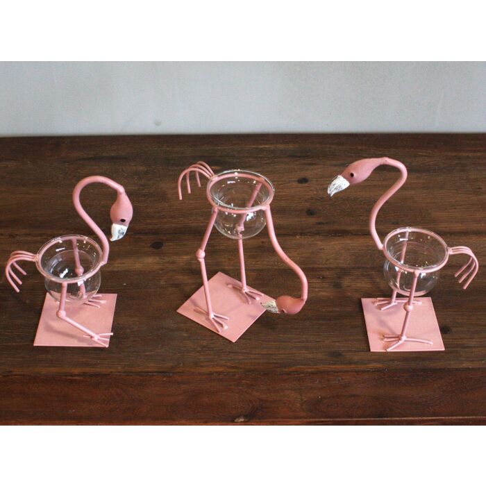 Hydroponic Home Decor - Pink Metal Flamingo Des 1