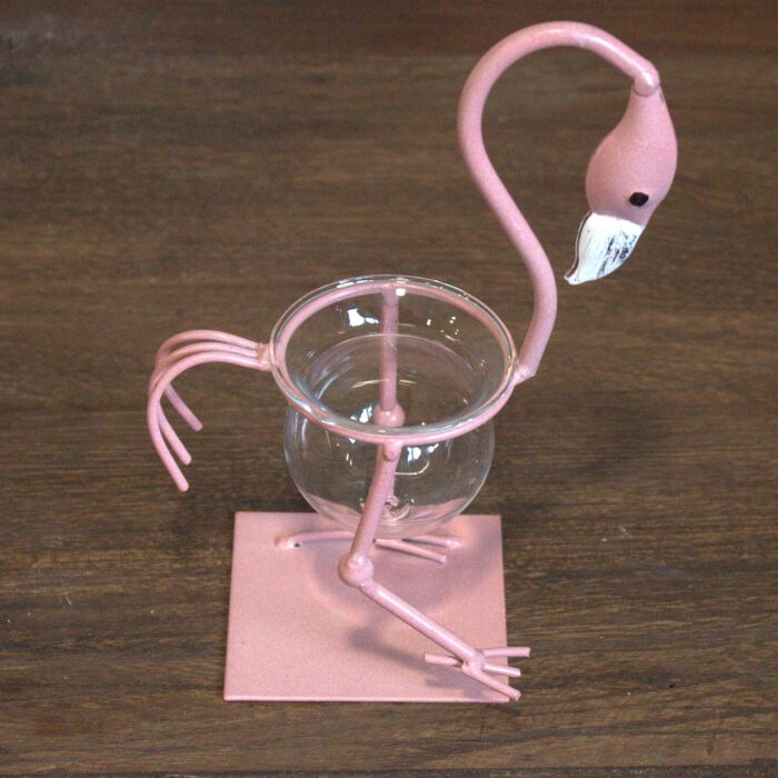 Hydroponic Home Decor - Pink Metal Flamingo Des 1