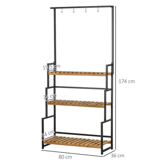 Outsunny 3 Tiered Plant Stand With Hanging Hooks, Flower Rack Shelf For Porch Balcony