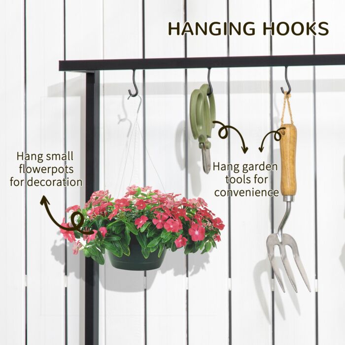 Outsunny 3 Tiered Plant Stand With Hanging Hooks, Flower Rack Shelf For Porch Balcony