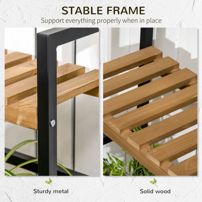 Outsunny 3 Tiered Plant Stand With Hanging Hooks, Flower Rack Shelf For Porch Balcony