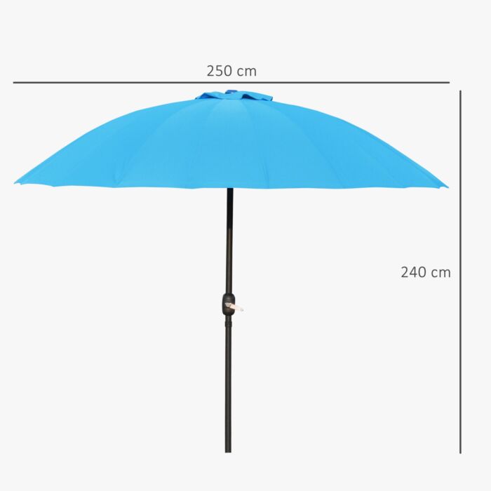 Outsunny Garden Umbrella Ф255cm Table Parasol With Push Button Tilt Crank And Ribs For Garden Lawn Backyard Pool Blue