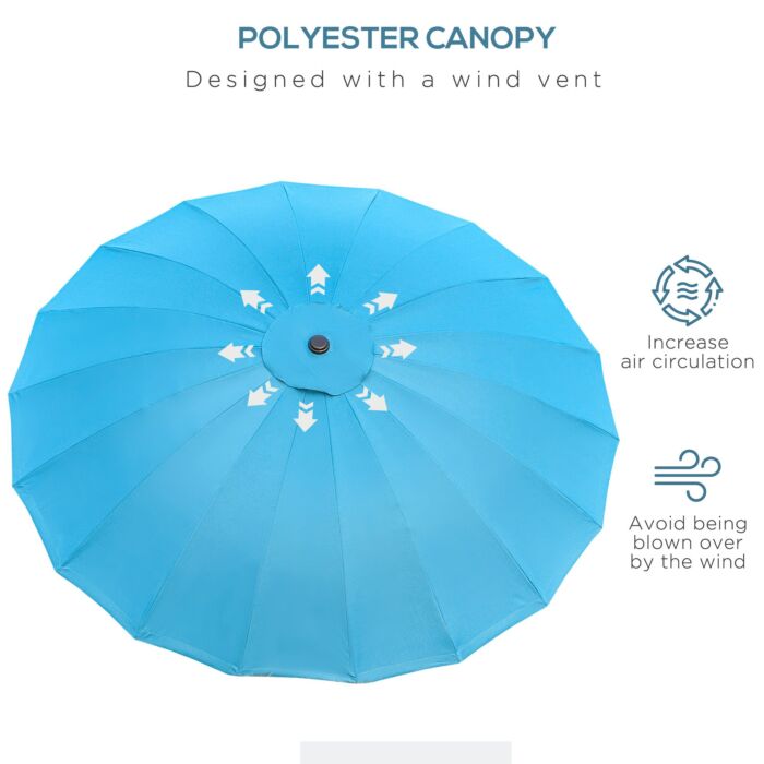 Outsunny Garden Umbrella Ф255cm Table Parasol With Push Button Tilt Crank And Ribs For Garden Lawn Backyard Pool Blue