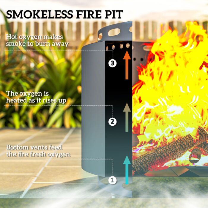 Outsunny Smokeless Fire Pit, 48.5cm Portable Wood Burning Firepit With Poker For Garden Camping Bonfire Party, Metal, Dark Grey