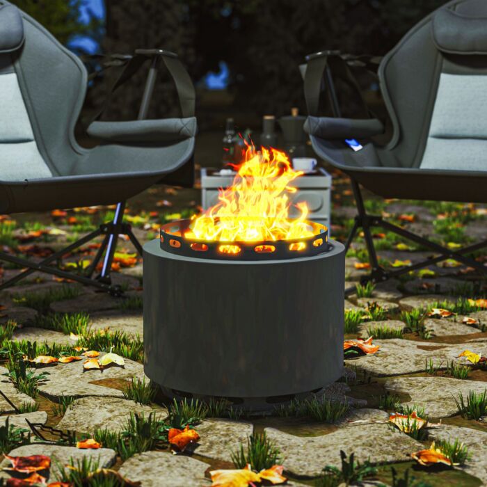 Outsunny Smokeless Fire Pit, 48.5cm Portable Wood Burning Firepit With Poker For Garden Camping Bonfire Party, Metal, Dark Grey