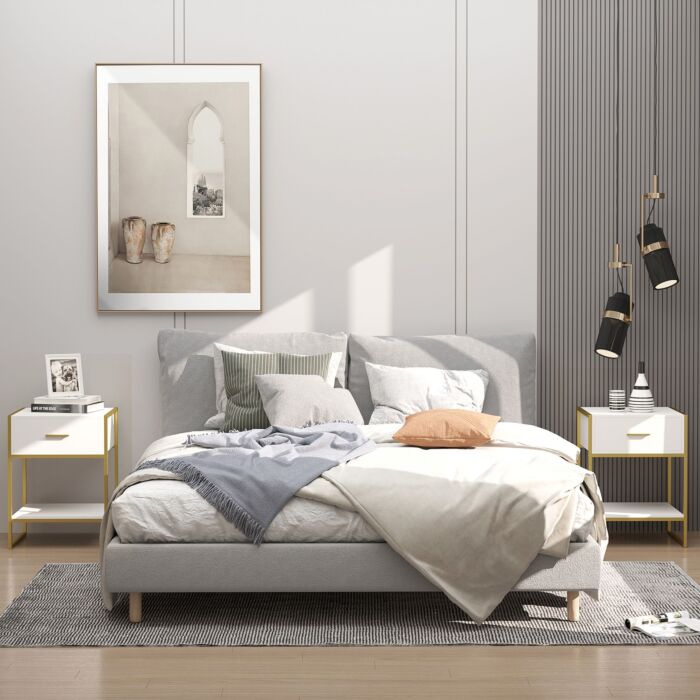 Homcom Modern Bedside Table Set Of 2, Bedside Cabinet With Drawer Shelf, Nightstands, White