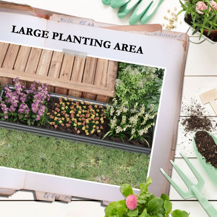 Outsunny Galvanised Raised Bed For Garden, Rectangular Outdoor Elevated Planter Box With Safety Edging And Open Bottom For Growing Flowers, Herbs And Vegetables, 240 X 60cm, Grey