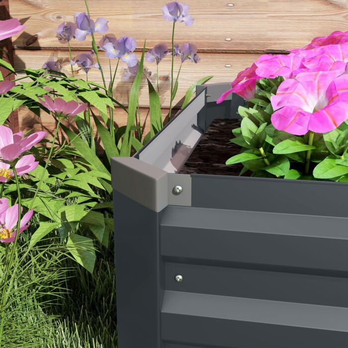 Outsunny Galvanised Raised Bed For Garden, Rectangular Outdoor Elevated Planter Box With Safety Edging And Open Bottom For Growing Flowers, Herbs And Vegetables, 240 X 60cm, Grey
