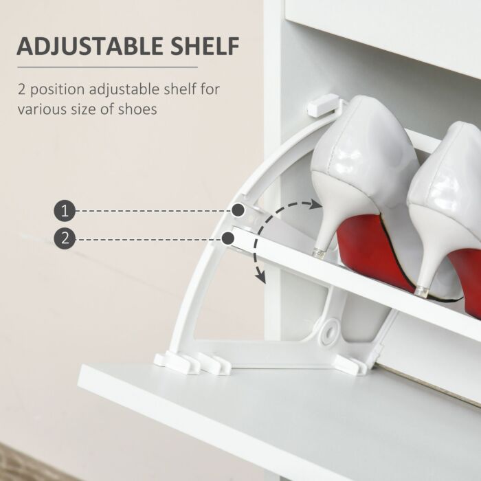 Homcom Tipping Shoe Cabinet Storage Rack Entryway Organizer With 2 Pull-down Doors And Drawer Adjustable Shelf For Hallway Porch Narrow Space White