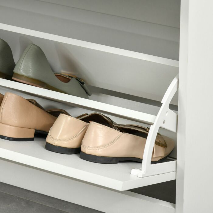 Homcom Tipping Shoe Cabinet Storage Rack Entryway Organizer With 2 Pull-down Doors And Drawer Adjustable Shelf For Hallway Porch Narrow Space White