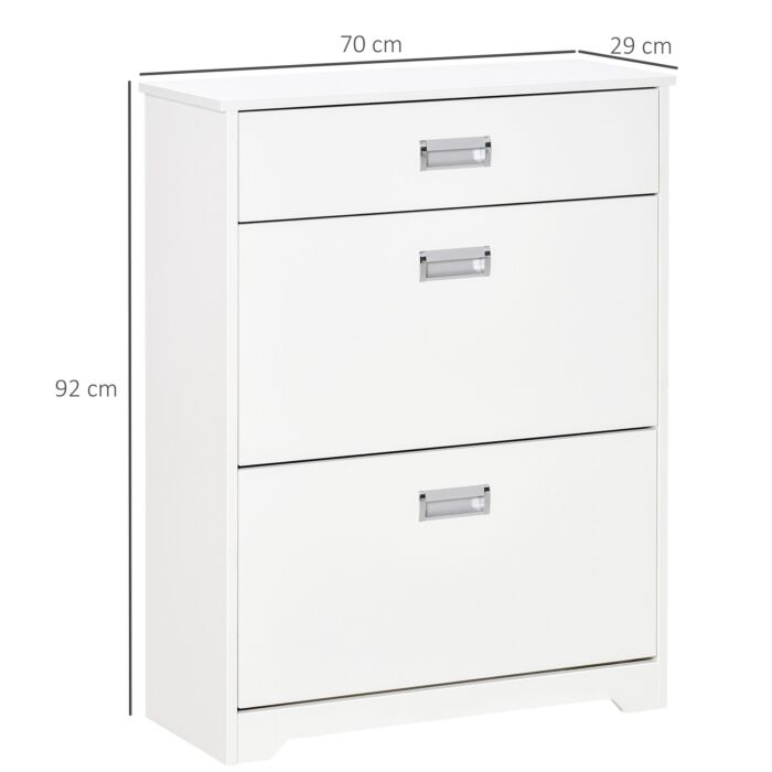 Homcom Tipping Shoe Cabinet Storage Rack Entryway Organizer With 2 Pull-down Doors And Drawer Adjustable Shelf For Hallway Porch Narrow Space White
