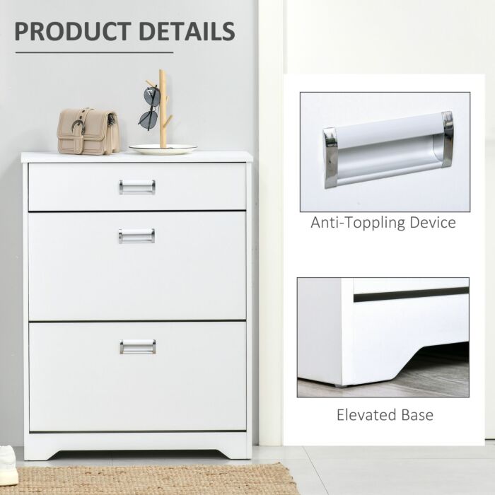 Homcom Tipping Shoe Cabinet Storage Rack Entryway Organizer With 2 Pull-down Doors And Drawer Adjustable Shelf For Hallway Porch Narrow Space White