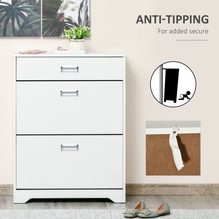 Homcom Tipping Shoe Cabinet Storage Rack Entryway Organizer With 2 Pull-down Doors And Drawer Adjustable Shelf For Hallway Porch Narrow Space White
