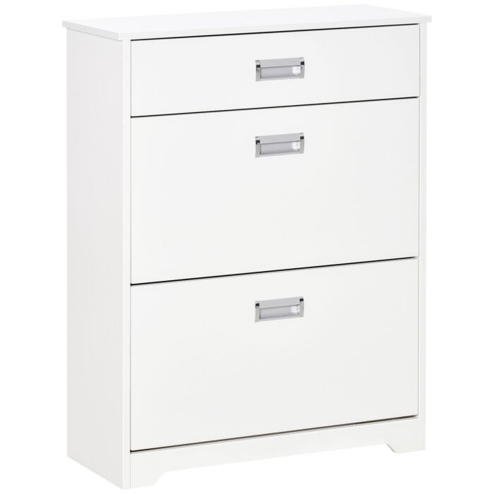 Homcom Tipping Shoe Cabinet Storage Rack Entryway Organizer With 2 Pull-down Doors And Drawer Adjustable Shelf For Hallway Porch Narrow Space White