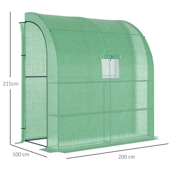 Outsunny Lean To Greenhouses With Windows And Doors 2 Tiers 4 Wired Shelves 200l X 100w X 215hcm Green