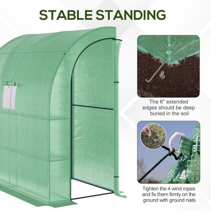 Outsunny Lean To Greenhouses With Windows And Doors 2 Tiers 4 Wired Shelves 200l X 100w X 215hcm Green