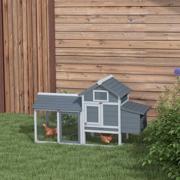 Pawhut Solid Wood Enclosed Outdoor Backyard Chicken Coop Kit With Nesting Box,grey