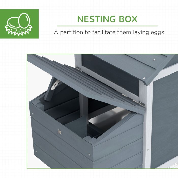 Pawhut Solid Wood Enclosed Outdoor Backyard Chicken Coop Kit With Nesting Box,grey