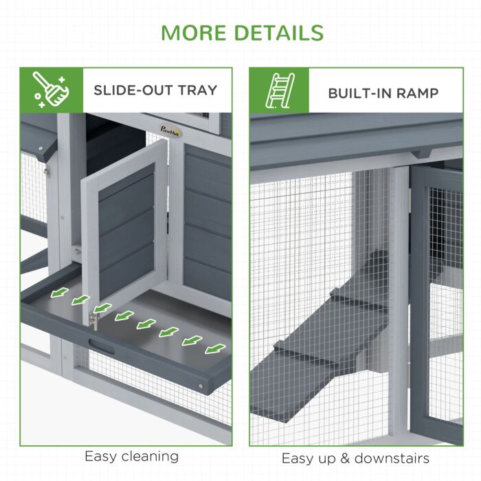 Pawhut Solid Wood Enclosed Outdoor Backyard Chicken Coop Kit With Nesting Box,grey