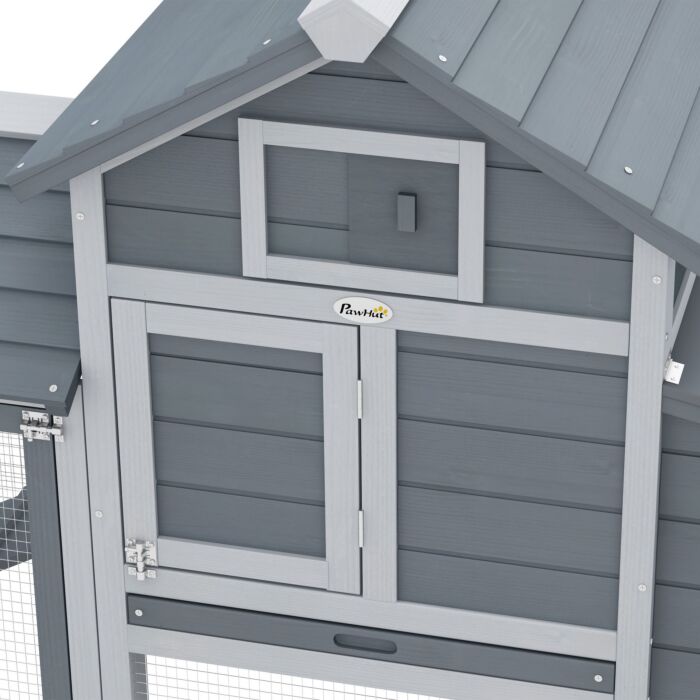 Pawhut Solid Wood Enclosed Outdoor Backyard Chicken Coop Kit With Nesting Box,grey