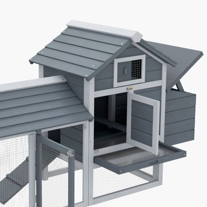 Pawhut Solid Wood Enclosed Outdoor Backyard Chicken Coop Kit With Nesting Box,grey
