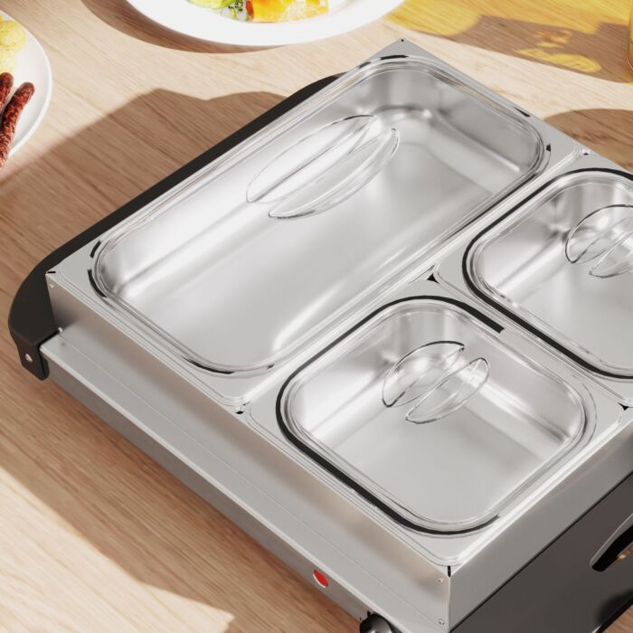 Homcom Electric Food Warmer 4 Tray, 6l Portable Buffet Server And Warming Tray With Lids, Adjustable Temperature Control And Cool Touch Handles, 200w, 2 X 2.5l And 1 X 1l