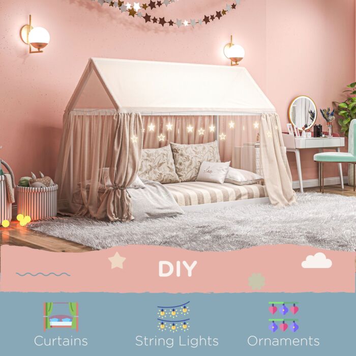 Homcom Single Bed Frame, House Scandinavian Style Wooden Bed Frame For 90w X 190dcm Mattress, Pine Wood Bed Base, White
