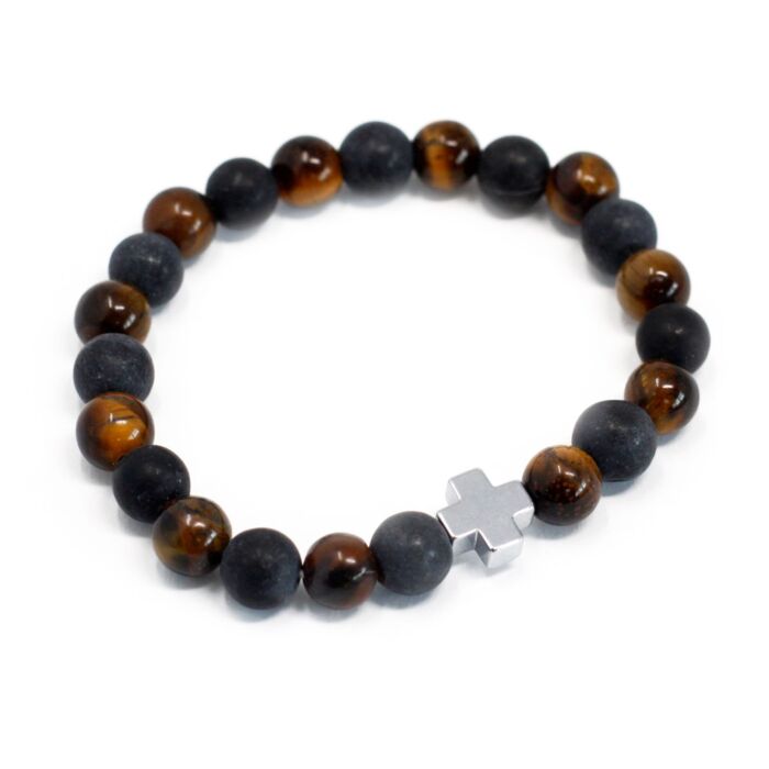 Set Of 2 Gemstones Friendship Bracelets - Power - Tiger Eye & Black Stone