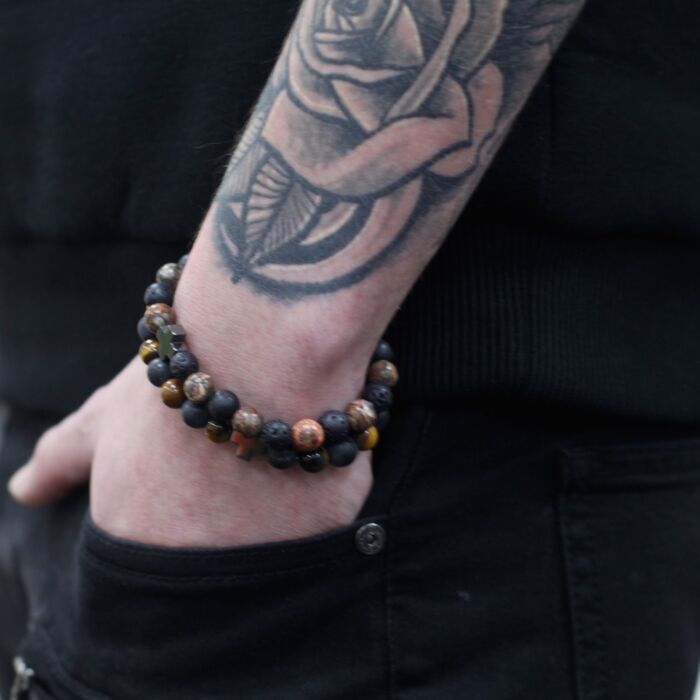 Set Of 2 Gemstones Friendship Bracelets - Power - Tiger Eye & Black Stone