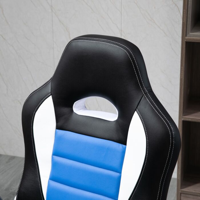 Homcom Racing Gaming Chair, Pu Leather Computer Desk Chair, Height Adjustable Swivel Chair With Tilt Function And Flip Up Armrests, Blue