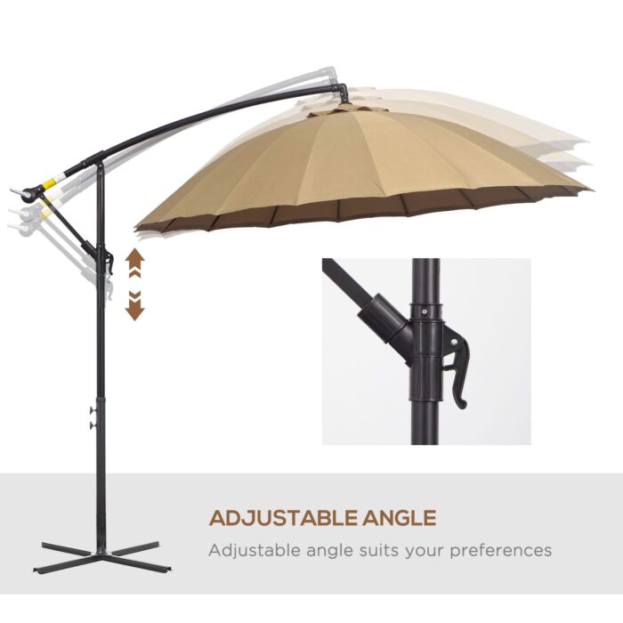 Outsunny 3(m) Cantilever Shanghai Parasol Garden Hanging Banana Sun Umbrella With Crank Handle, 18 Sturdy Ribs And Cross Base, Beige