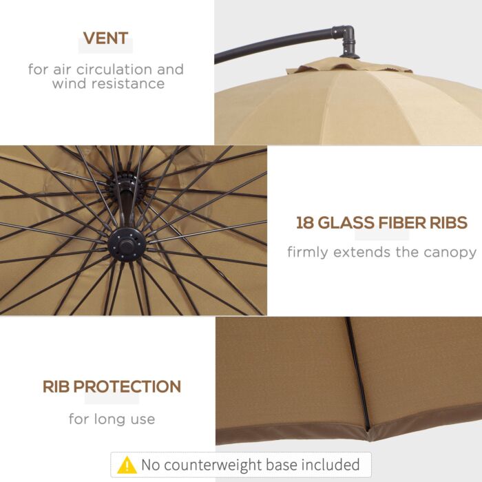 Outsunny 3(m) Cantilever Shanghai Parasol Garden Hanging Banana Sun Umbrella With Crank Handle, 18 Sturdy Ribs And Cross Base, Beige