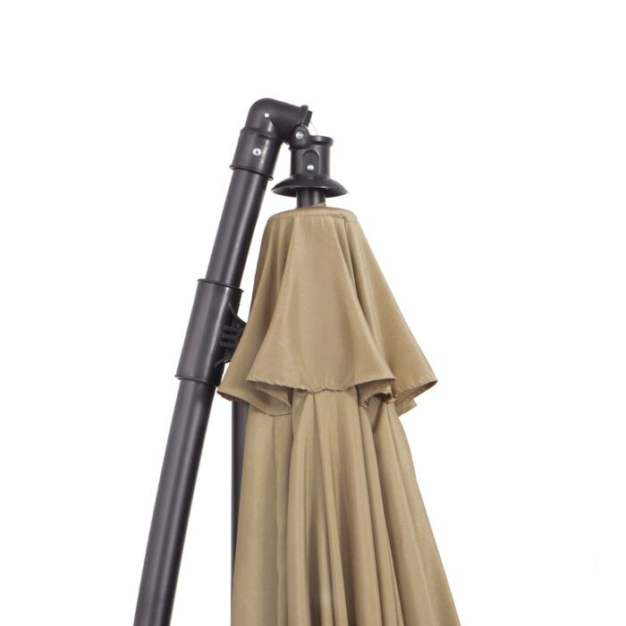 Outsunny 3(m) Cantilever Shanghai Parasol Garden Hanging Banana Sun Umbrella With Crank Handle, 18 Sturdy Ribs And Cross Base, Beige
