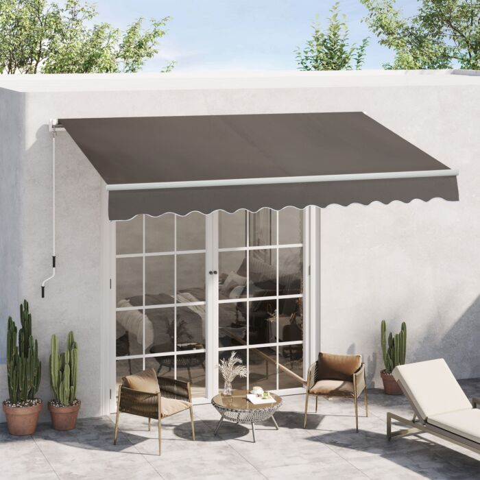 Outsunny Window Awning Canopy Garden Outdoor Shelter Patio Sun Shade Uv Blocker Light Weight Aluminium Frame W/ Hand Crank 3 X 2m Grey