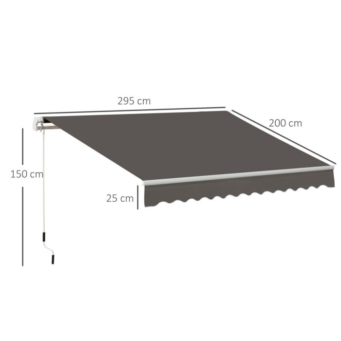 Outsunny Window Awning Canopy Garden Outdoor Shelter Patio Sun Shade Uv Blocker Light Weight Aluminium Frame W/ Hand Crank 3 X 2m Grey