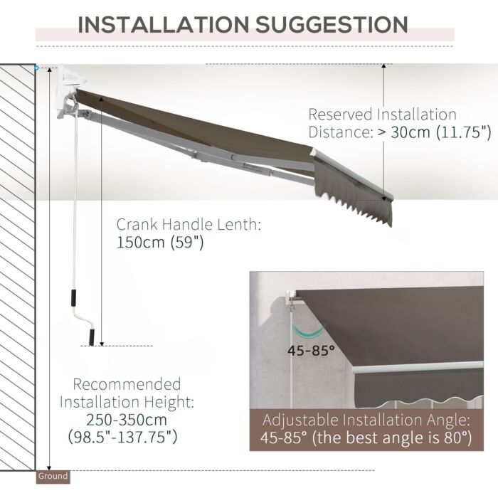 Outsunny Window Awning Canopy Garden Outdoor Shelter Patio Sun Shade Uv Blocker Light Weight Aluminium Frame W/ Hand Crank 3 X 2m Grey
