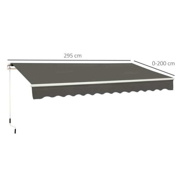 Outsunny Window Awning Canopy Garden Outdoor Shelter Patio Sun Shade Uv Blocker Light Weight Aluminium Frame W/ Hand Crank 3 X 2m Grey