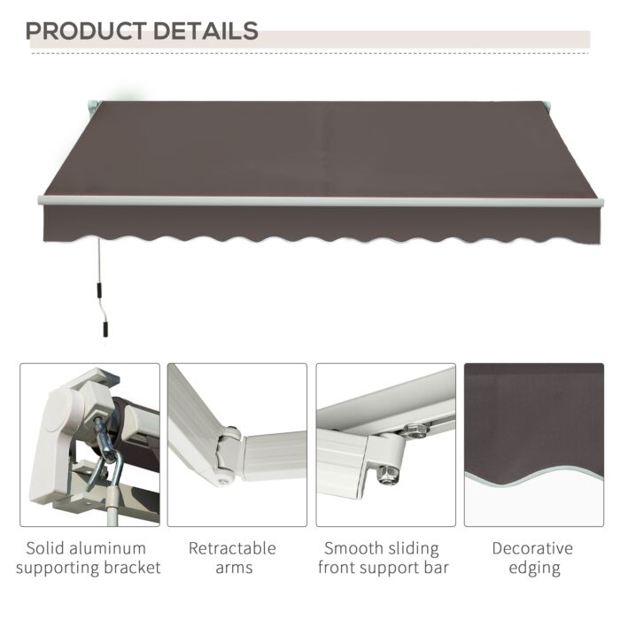 Outsunny Window Awning Canopy Garden Outdoor Shelter Patio Sun Shade Uv Blocker Light Weight Aluminium Frame W/ Hand Crank 3 X 2m Grey