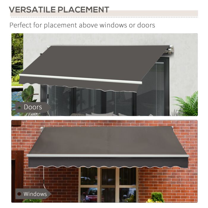 Outsunny Window Awning Canopy Garden Outdoor Shelter Patio Sun Shade Uv Blocker Light Weight Aluminium Frame W/ Hand Crank 3 X 2m Grey