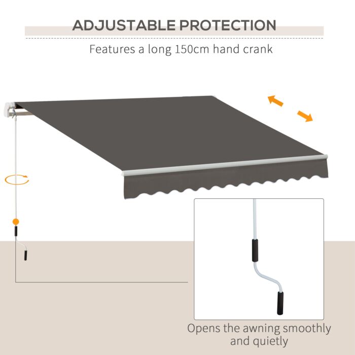 Outsunny Window Awning Canopy Garden Outdoor Shelter Patio Sun Shade Uv Blocker Light Weight Aluminium Frame W/ Hand Crank 3 X 2m Grey