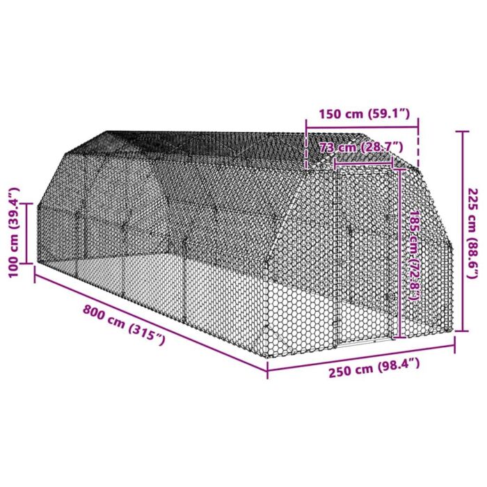 Vidaxl Chicken Run 2.5x8x2.25 M Galvanised Steel