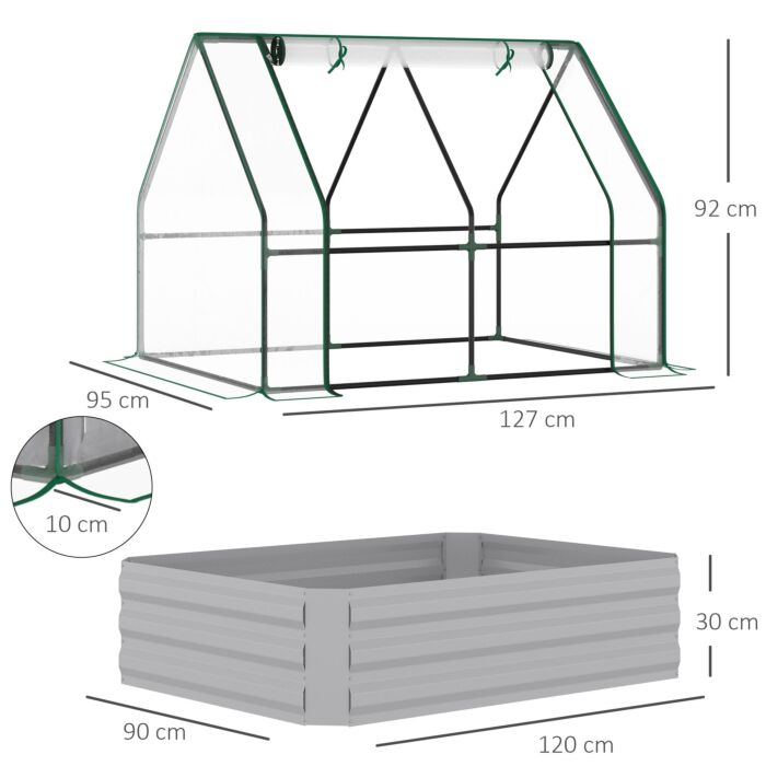 Outsunny Raised Garden Bed With Greenhouse, Steel Planter Box With Plastic Cover, Roll Up Window, Dual Use For Flowers, Vegetables, 127 X 95 X 92cm